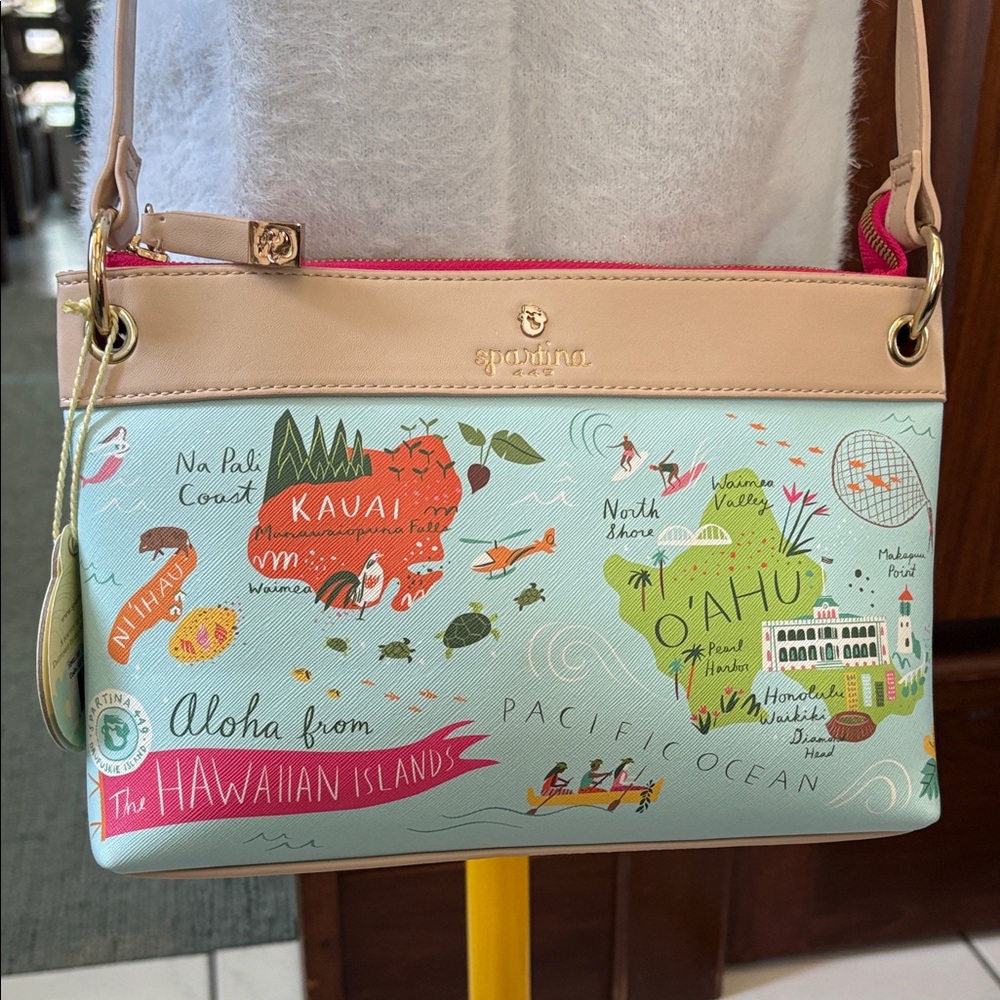 Spartina 449  Crossbody Bag Hawaiian Islands  Saffiano light blue/light tan NWT